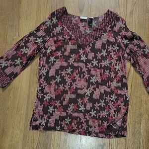 Jaclyn Smith Floral Blouse in Brown and Pink